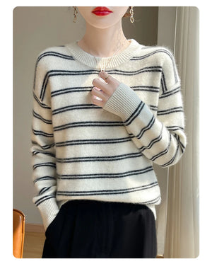 VILZSTUDIOS Cozy Striped Woolen Knit Sweater