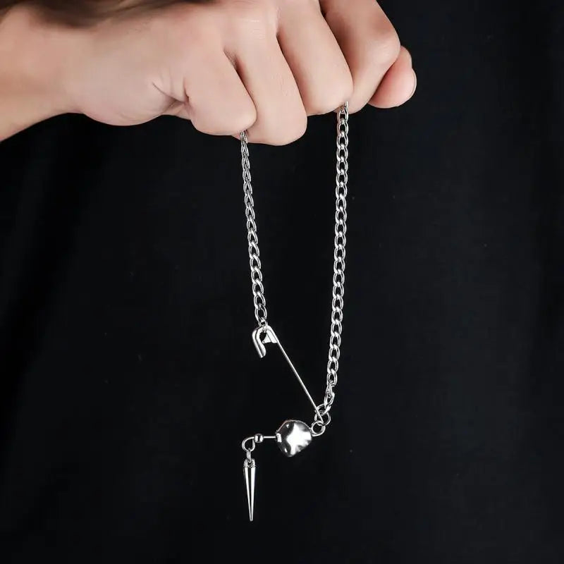 VILZSTUDIOS Cool Punk Safety Pin Rivet Pendant Necklace