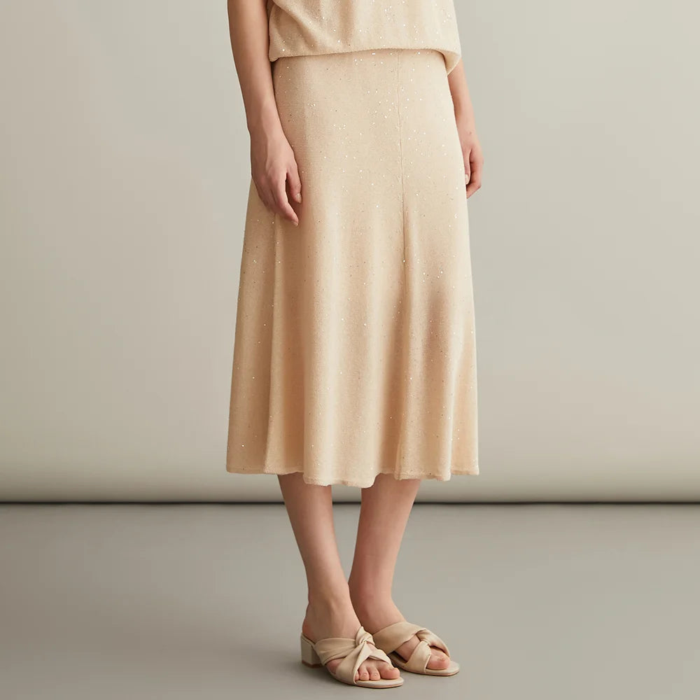 VILZSTUDIOS Luxury Knitted Sequin Silk Linen Skirt