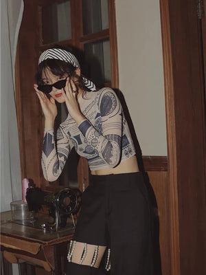 VILZSTUDIOS Sheer Nude Mesh Long Sleeve Crop Top