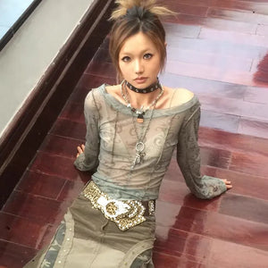 VILZSTUDIOS Grunge Aesthetic Mesh Japanese Sheer T-Shirt