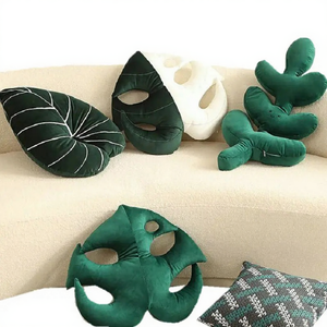 VILZSTUDIOS Green Leaf Plush Cushions
