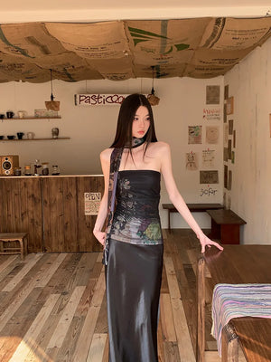 VILZSTUDIOS Floral Mesh Layered Tube Top