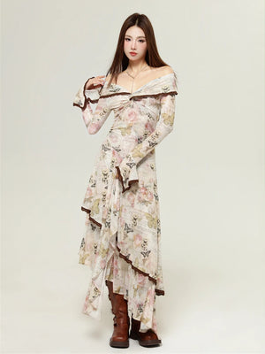 VILZSTUDIOS Elegant Floral Off-Shoulder Party Dress