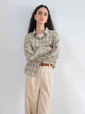VILZSTUDIOS Retro Plaid Lapel Drop Sleeve Shirt