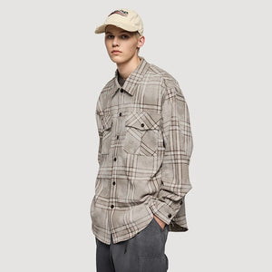 VILZSTUDIOS Plaid Distressed Oversize Long Sleeve Shirt