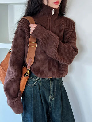 VILZSTUDIOS Turtleneck Semi-Zipper Knitwear Sweater