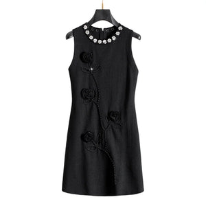 VILZSTUDIOS Luxury Floral Embossed Black Mini Dress