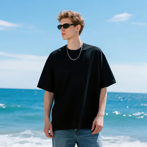 VILZSTUDIOS Black Minimalist Drop Shoulder Cotton T-Shirt