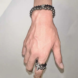 VILZSTUDIOS Rhinestone Cross Rings Gothic Black Ring