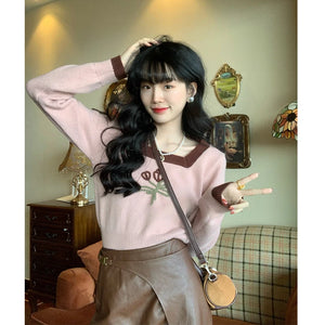 VILZSTUDIOS Floral Jacquard Square Collar Knitted Sweater