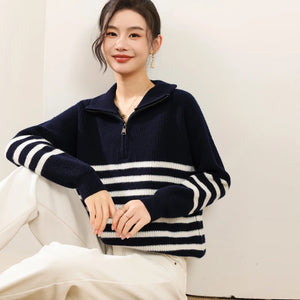VILZSTUDIOS Warm Wool Striped High Collar Sweater