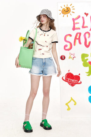 VILZSTUDIOS Lace High Waisted Denim Shorts