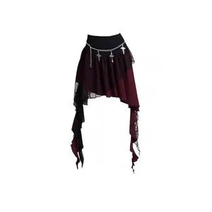 VILZSTUDIOS Vintage Red A-Line Lace Skirt