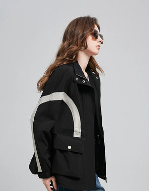 VILZSTUDIOS Contrasting Splicing Zipper Khaki Windbreaker Jacket