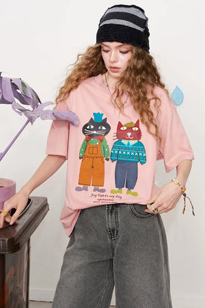 VILZSTUDIOS Chic 2 Cartoonish Cat Print T-Shirt