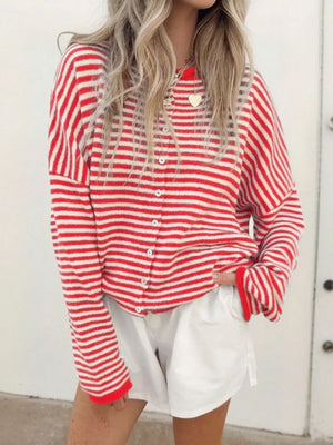 VILZSTUDIOS Casual Striped Knitted Cardigan