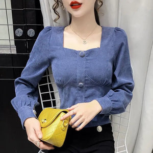 VILZSTUDIOS Cozy Corduroy Long Sleeve Women Blouse