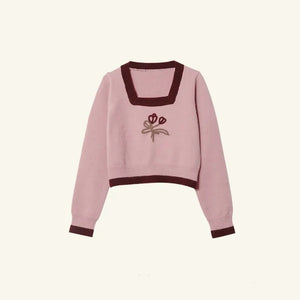 VILZSTUDIOS Floral Jacquard Square Collar Knitted Sweater