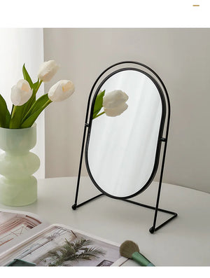 VILZSTUDIOS 360°Rotate Oval Makeup Mirror Nordic Brass Gold Metal Retro Dressing Desktop Bedroom Square Round Dormitory Makeup Mirror