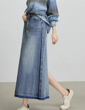VILZSTUDIOS Contrasting Color Open Back Denim Skirt