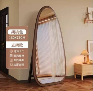 VILZSTUDIOS Bedroom Wooden Mirror Circular Standing Oval Big Decoration Full Body Modern Mirror Living Room Floor Espelhos Home Decorations