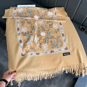 VILZSTUDIOS New Winter Warm Cashmere Scarf for Women Embroidery Pashmina Blanket Thick Shawl Wrap Neckerchief Fashion Bufanda Echarpe Poncho