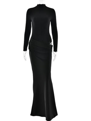 VILZSTUDIOS Satin Sexy Hollow Out Zipper Maxi