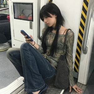 VILZSTUDIOS Grunge Aesthetic Mesh Japanese Sheer T-Shirt