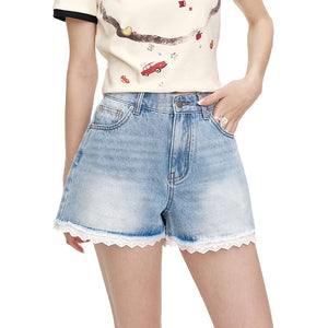VILZSTUDIOS Lace High Waisted Denim Shorts