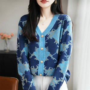 VILZSTUDIOS Chic V-Neck Jacquard Cardigan