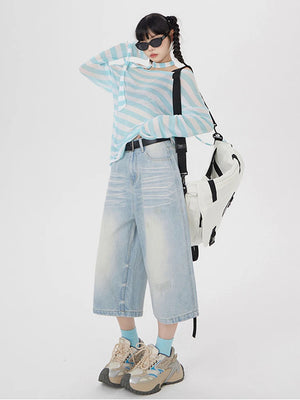 VILZSTUDIOS Retro Vintage Washed Wide Leg Jeans