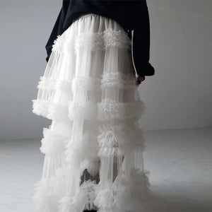 VILZSTUDIOS Ethereal Tiered Ruffled Mesh A-Line Skirt