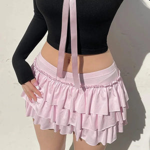 VILZSTUDIOS Pink Bow Pleated Mini Skirt