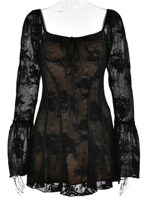 VILZSTUDIOS Elegant Flare Sleeve Print Mini Dress