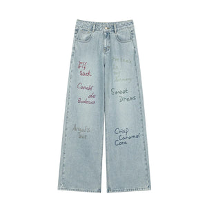 VILZSTUDIOS Embroidered Loose Straight Leg Jeans