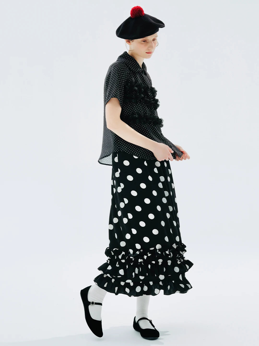 VILZSTUDIOS Black Polka Dot Lapel Shirt