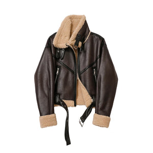 VILZSTUDIOS Thick Faux Leather Belted Biker Jacket