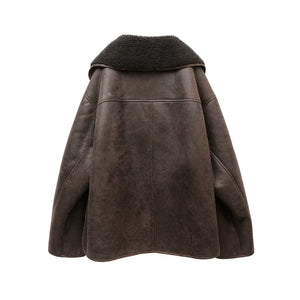 VILZSTUDIOS Chic Vintage Leather Lapel Jacket