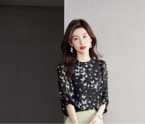 VILZSTUDIOS Lightweight Western Style Chiffon Blouse