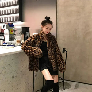 VILZSTUDIOS Leopard Print Fuzzy Jacket