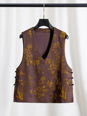 VILZSTUDIOS Vintage Chinese Floral V-Neck Vest