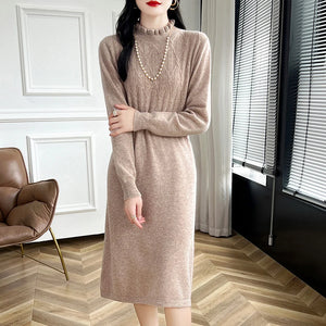VILZSTUDIOS Cozy Wool High Neck Knitted Midi Dress