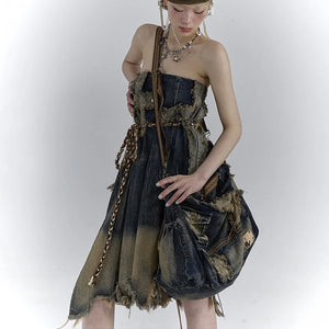 VILZSTUDIOS Vintage Grunge Aesthetic Distressed Denim Jeans Skirts