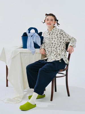 VILZSTUDIOS Lapel Cartoon Print Long Sleeve Shirt
