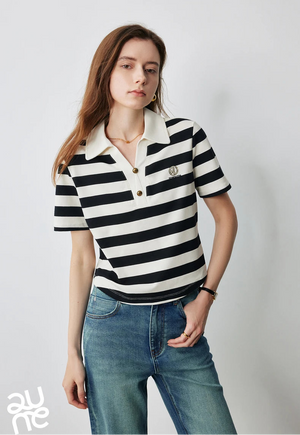 VILZSTUDIOS Stylish Women Polo Collar Letter T-Shirt