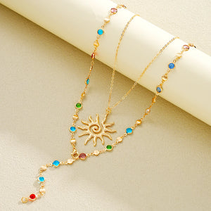 VILZSTUDIOS 2Pcs Sun Colorful Crystal Tassel Necklaces
