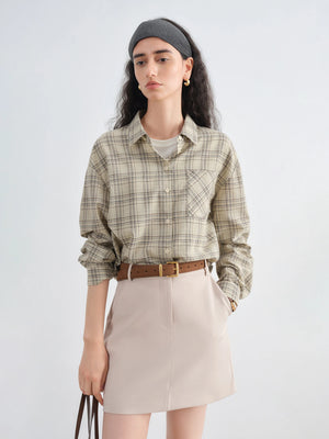 VILZSTUDIOS Retro Plaid Lapel Drop Sleeve Shirt