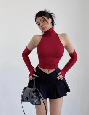 VILZSTUDIOS Pleated High Neck Tank Top