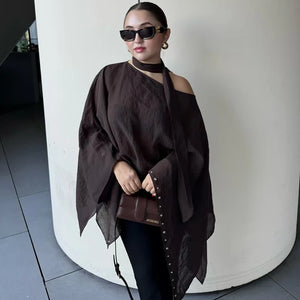 VILZSTUDIOS Elegant Brown Sheer Poncho